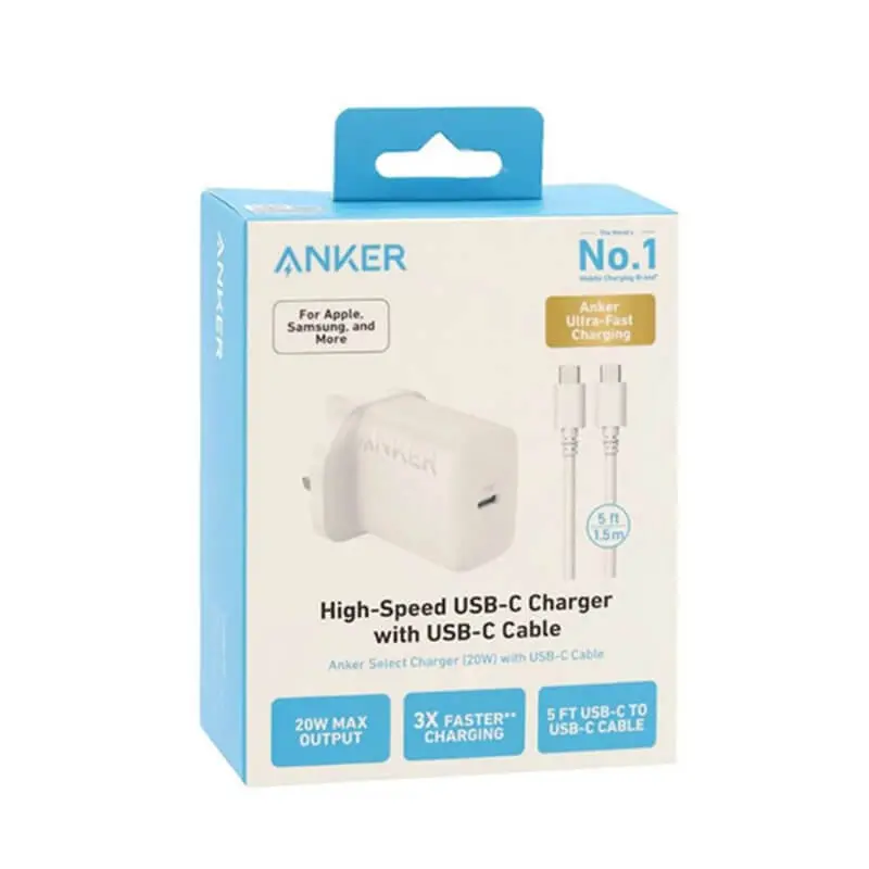 شارژر دیواری انکر مدل Anker B2347 با توان خروجی 20 وات به همراه کابل Type-C (3 پین)