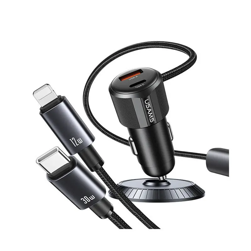شارژر فندکی یوسمز مدل CC287 A+C Dual-port Car Charger C+L 2in1 Cable توان 66 وات - Image 2
