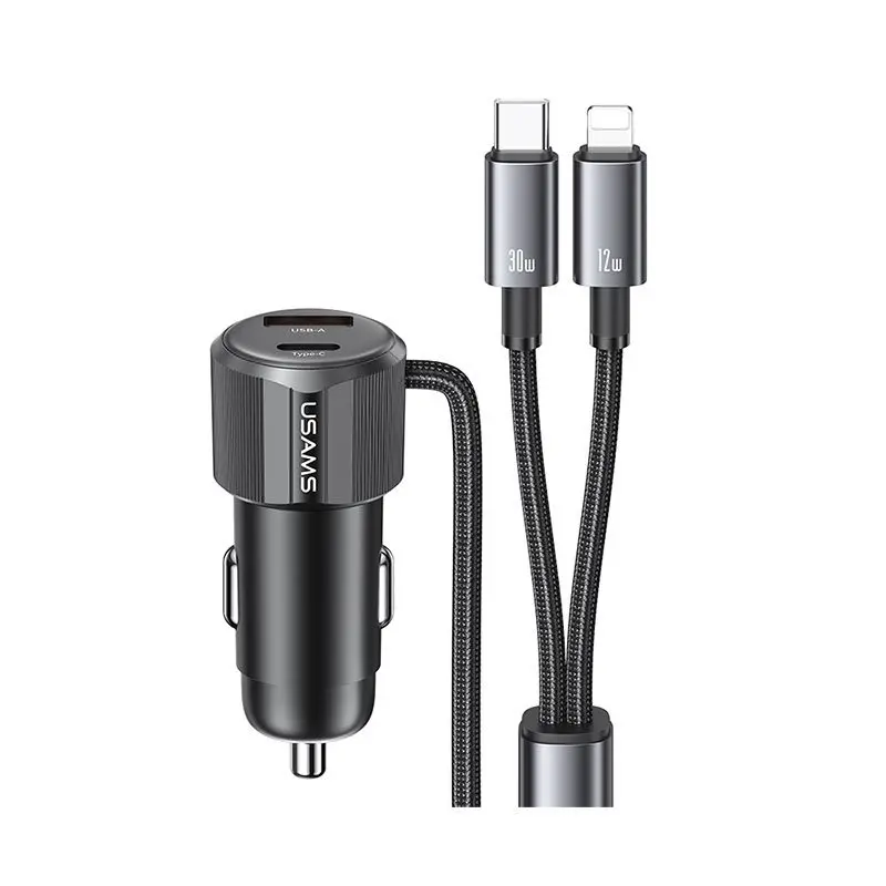 شارژر فندکی یوسمز مدل CC287 A+C Dual-port Car Charger C+L 2in1 Cable توان 66 وات - Image 3